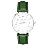 hurtig lane vegan leather watch silver, white and green. Vegane uhren