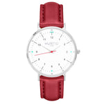 hurtig lane vegan leather watch silver, white and red. Vegane uhren