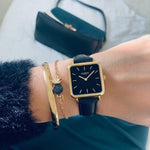 Neliö Square Vegan Leather Gold/Black/Black Watch Hurtig Lane Vegan Watches