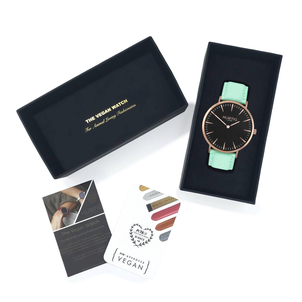 hurtig lane vegan watch rose gold and mint- vegane uhr