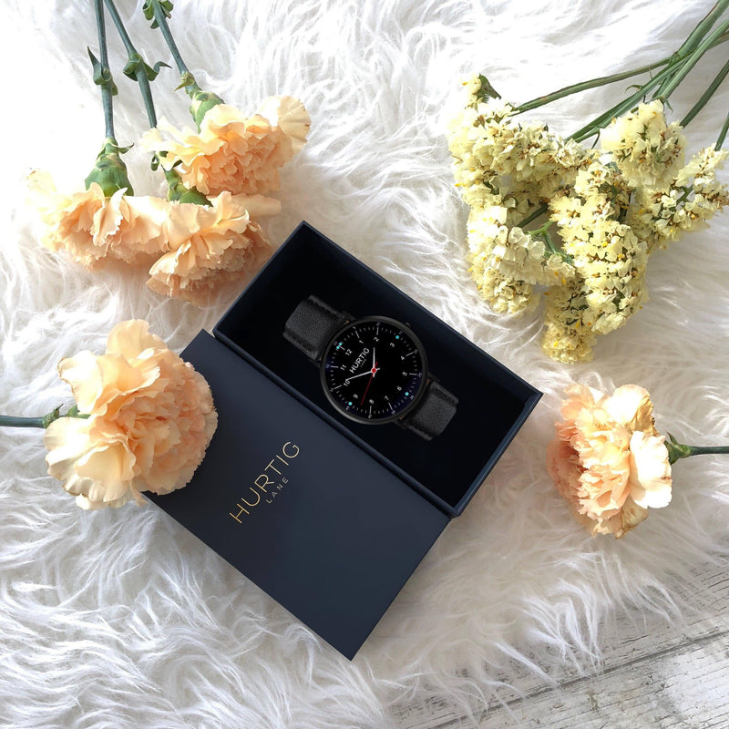 women's vegan watch gift set in black