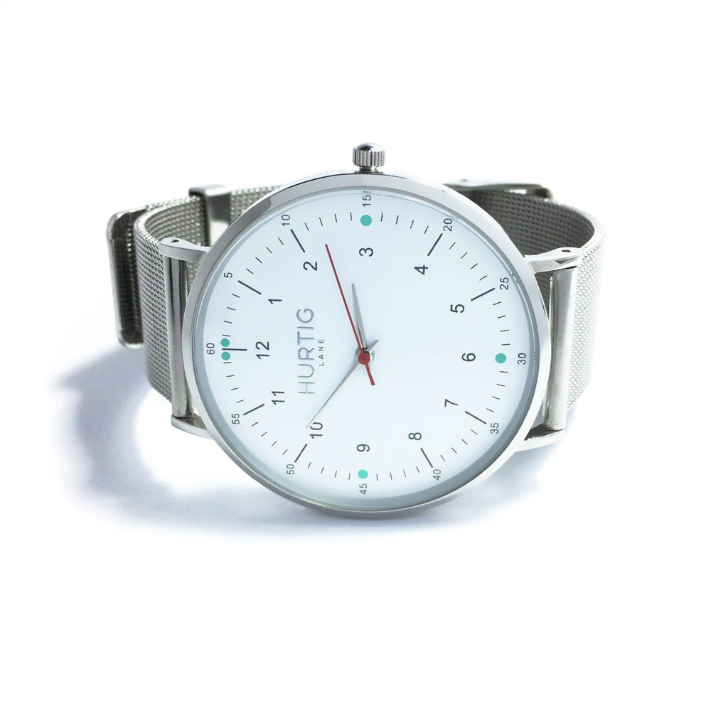 Moderna Stainless Steel Watch Silver, White & Silver - Hurtig Lane - sustainable- vegan-ethical- cruelty free