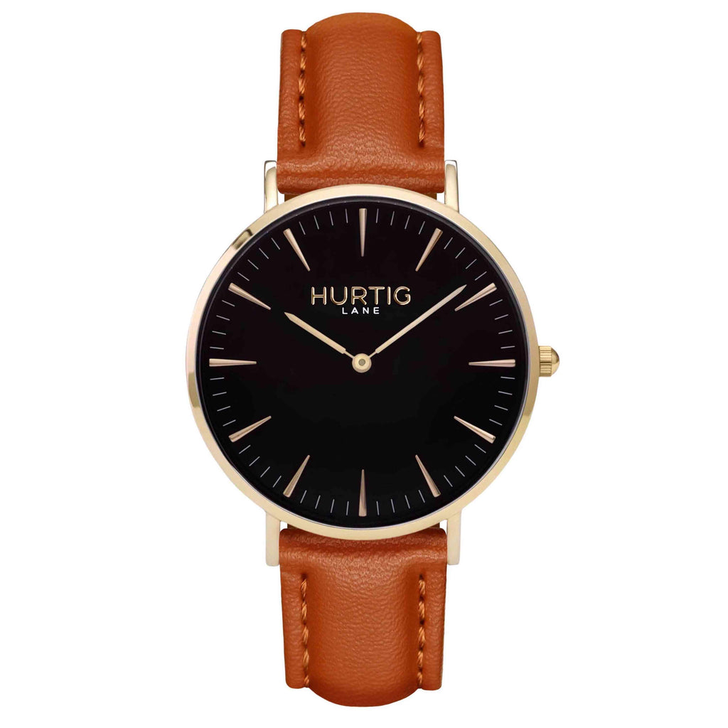 Mykonos Vegan Leather Watch Gold, Black & Midnight Blue - Hurtig Lane - sustainable- vegan-ethical- cruelty free