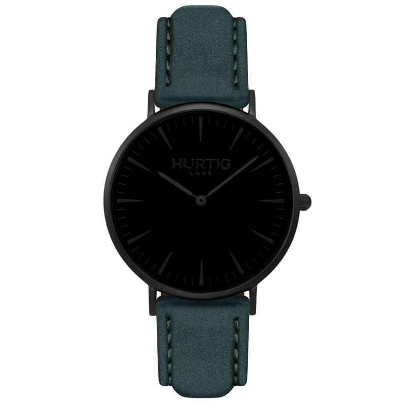 Hymnal Vegan Suede Watch All Black & Forest - Hurtig Lane - sustainable- vegan-ethical- cruelty free