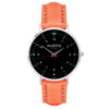 hurtig lane vegan leather watch silver, black & coral vegane uhren