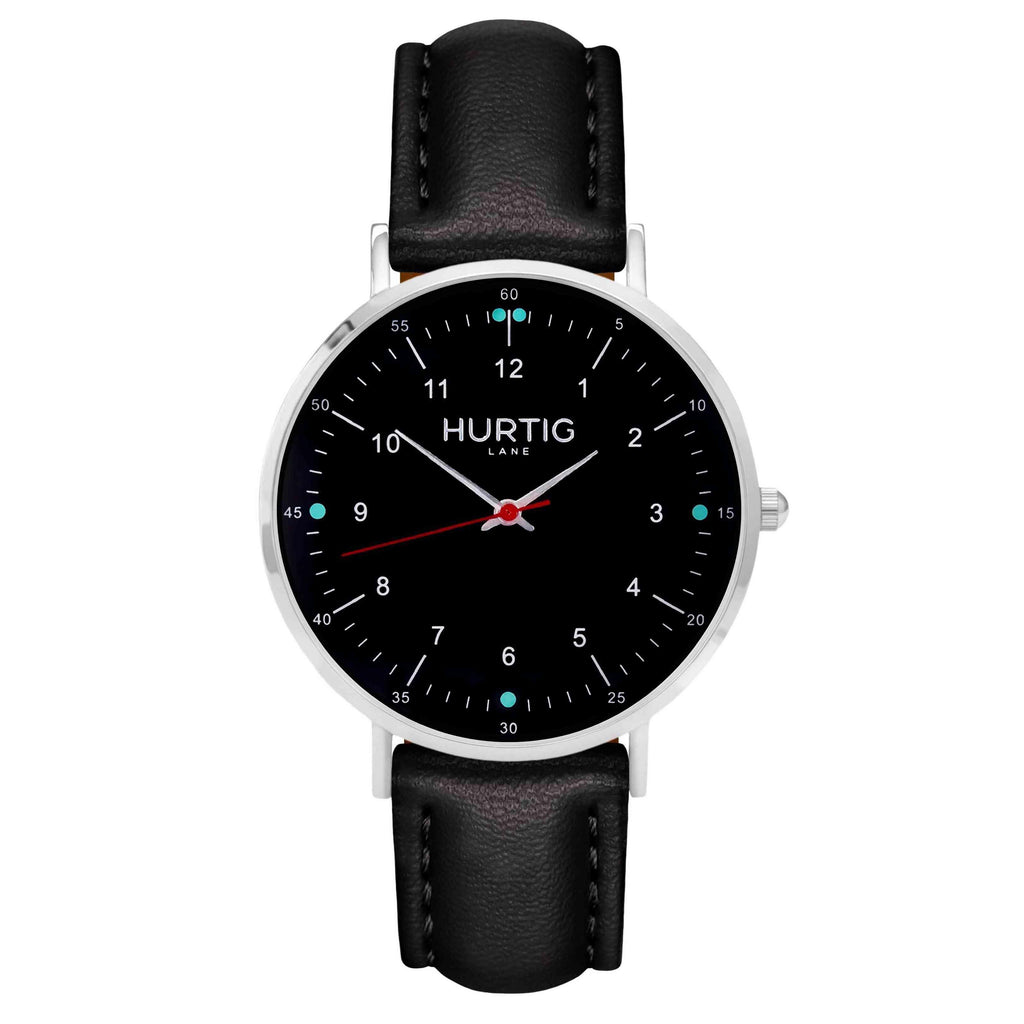 hurtig lane vegan leather watch silver,  black & black vegane uhren