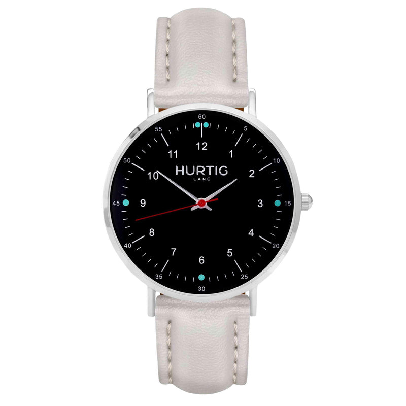 hurtig lane vegan leather watch silver,  black & grey vegane uhren