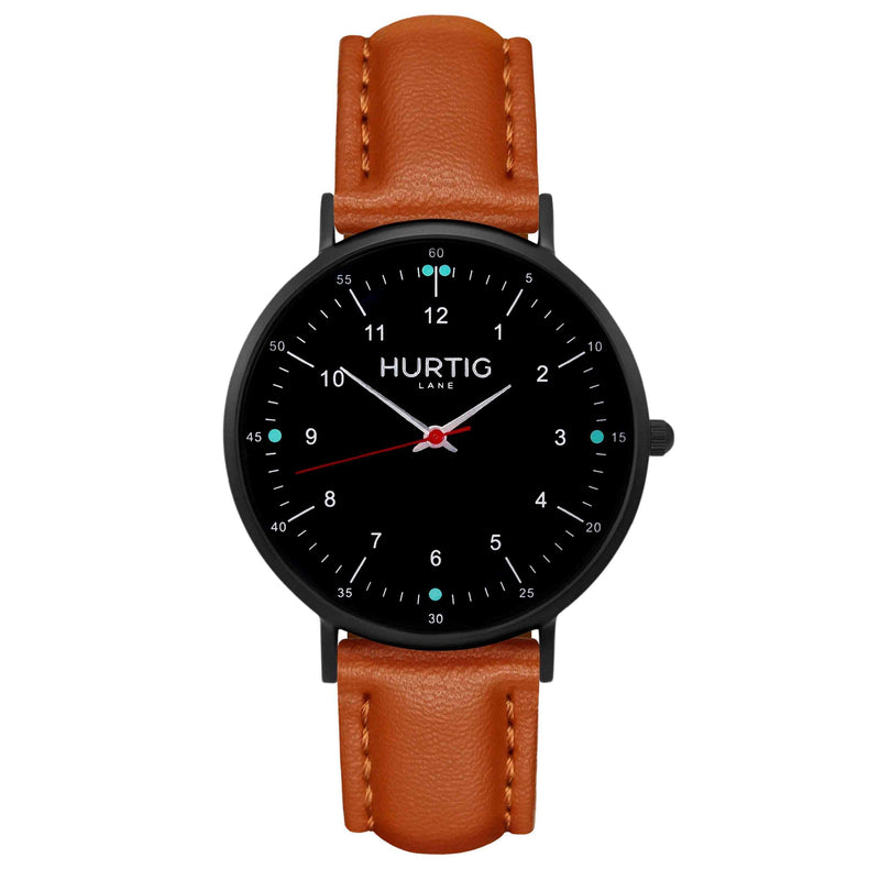 Moderno Vegan Leather Watch All Black & Mint Watch Hurtig Lane Vegan Watches