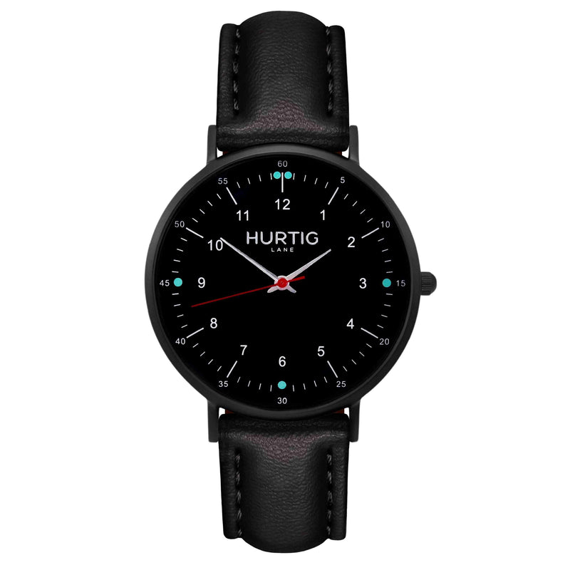 Moderna Vegan Leather Watch All Black & Cherry Red Watch Hurtig Lane Vegan Watches