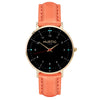 hurtig lane vegan leather watch gold,  black & coral vegane uhren