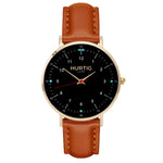 hurtig lane vegan leather watch gold,  black & tan vegane uhren