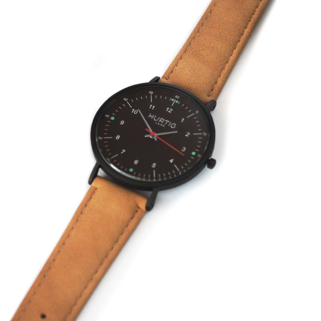 Moderna Vegan Suede Watch All Black & Sand - Hurtig Lane - sustainable- vegan-ethical- cruelty free