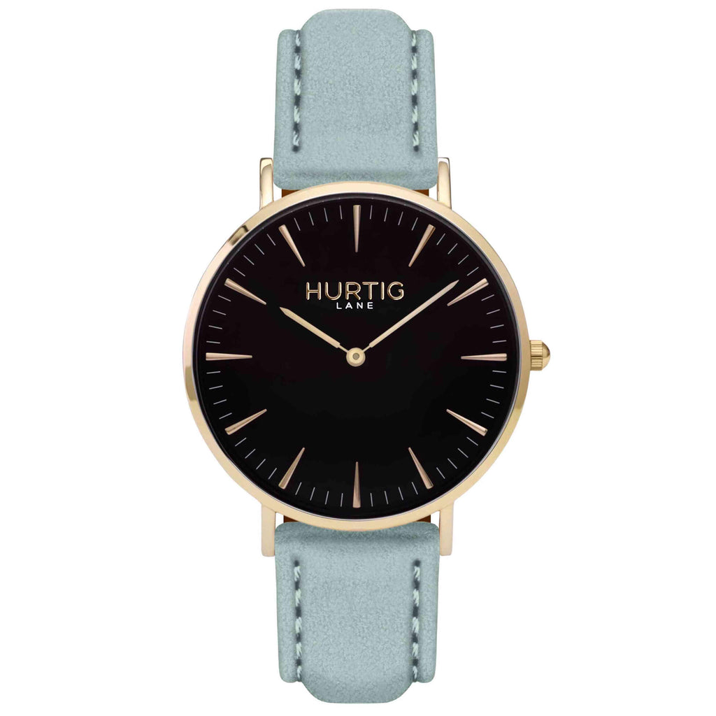 Hymnal Vegan Suede Watch Gold, Black & Duck Egg - Hurtig Lane - sustainable- vegan-ethical- cruelty free