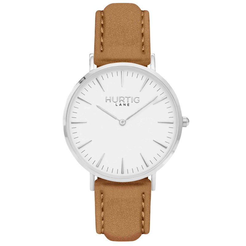 Hymnal Vegan Suede Watch Silver, White & Duck Egg - Hurtig Lane - sustainable- vegan-ethical- cruelty free