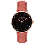 Hymnal Vegan Suede Watch Rose Gold, Black & Coral - Hurtig Lane - sustainable- vegan-ethical- cruelty free