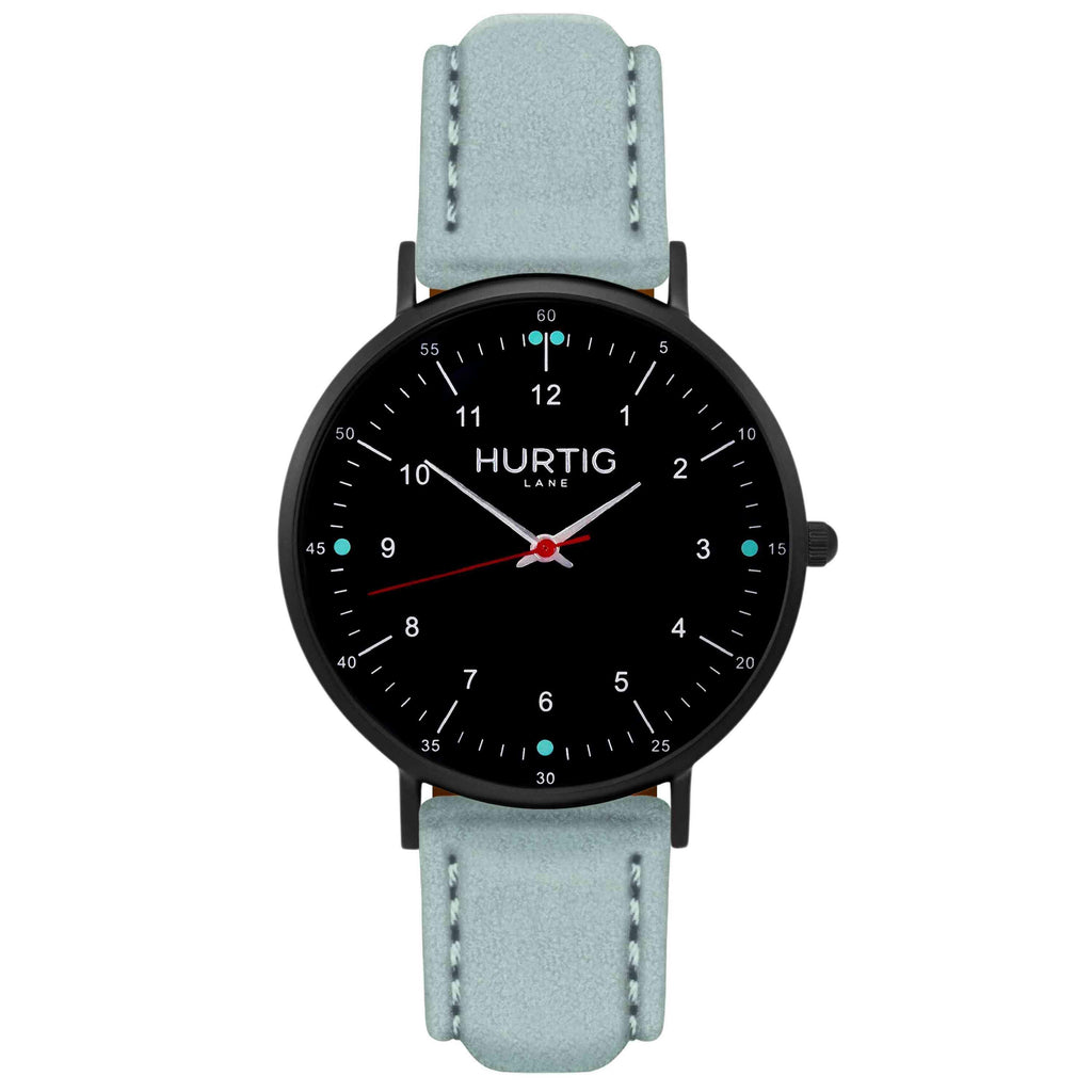 Moderna Vegan Suede Watch All Black & Duck Egg - Hurtig Lane - sustainable- vegan-ethical- cruelty free