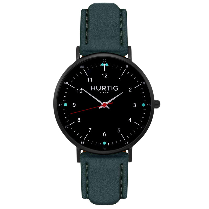 Moderno Vegan Suede Watch All Black & Duck Egg Watch Hurtig Lane Vegan Watches