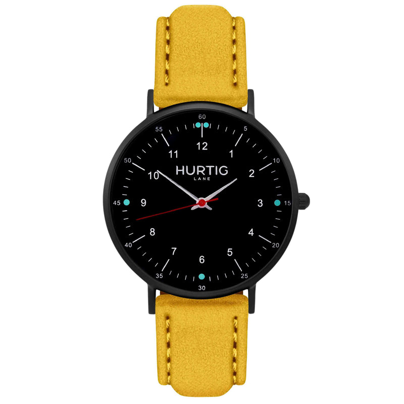 Moderna Vegan Suede Watch All Black & Coral - Hurtig Lane - sustainable- vegan-ethical- cruelty free