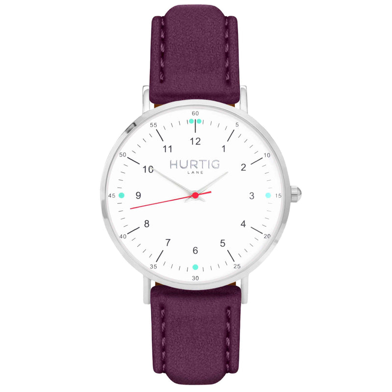 Moderno Vegan Suede Watch Silver, White & Berry Watch Hurtig Lane Vegan Watches