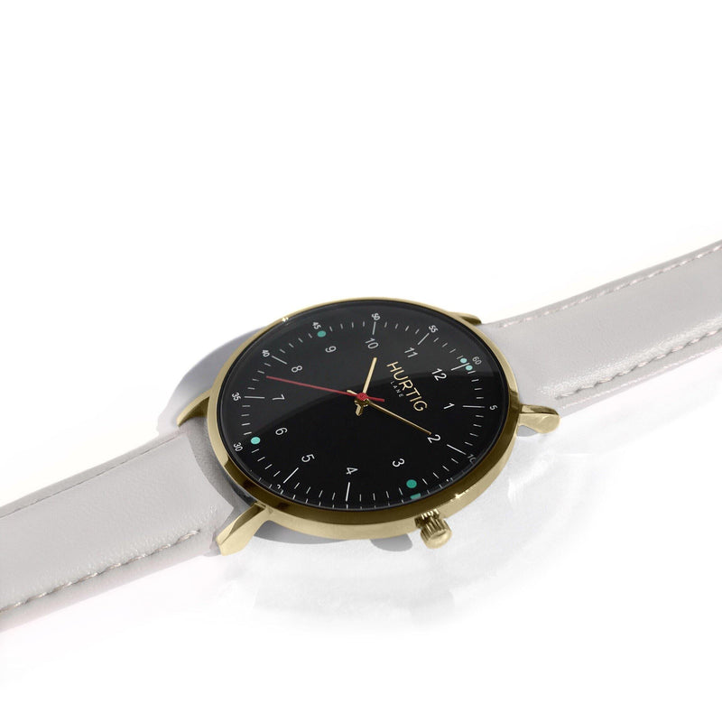 hurtig lane vegan leather watch gold,  black & grey vegane uhren