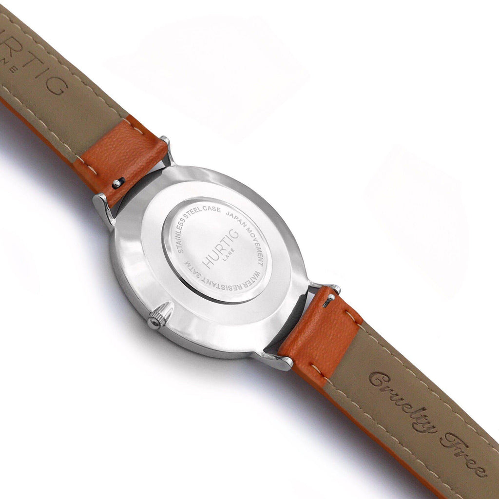 hurtig lane vegan leather watch silver, white and tan. Vegane uhren