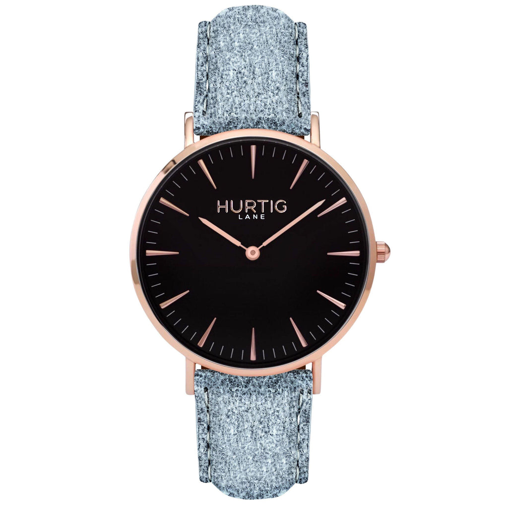 Hymnal Vegan Tweed Watch Rose Gold, Black & Grey - Hurtig Lane - sustainable- vegan-ethical- cruelty free