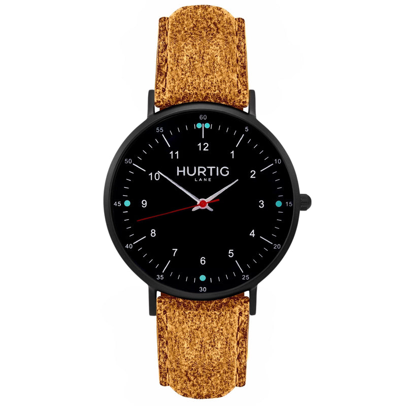 Moderno Vegan Suede Watch All Black & Camel Watch Hurtig Lane Vegan Watches