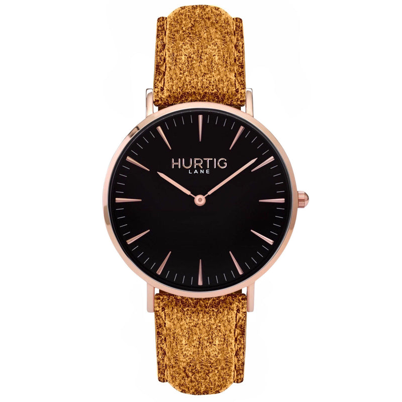 Hymnal Vegan Suede Watch Rose Gold, Black & Berry Watch Hurtig Lane Vegan Watches