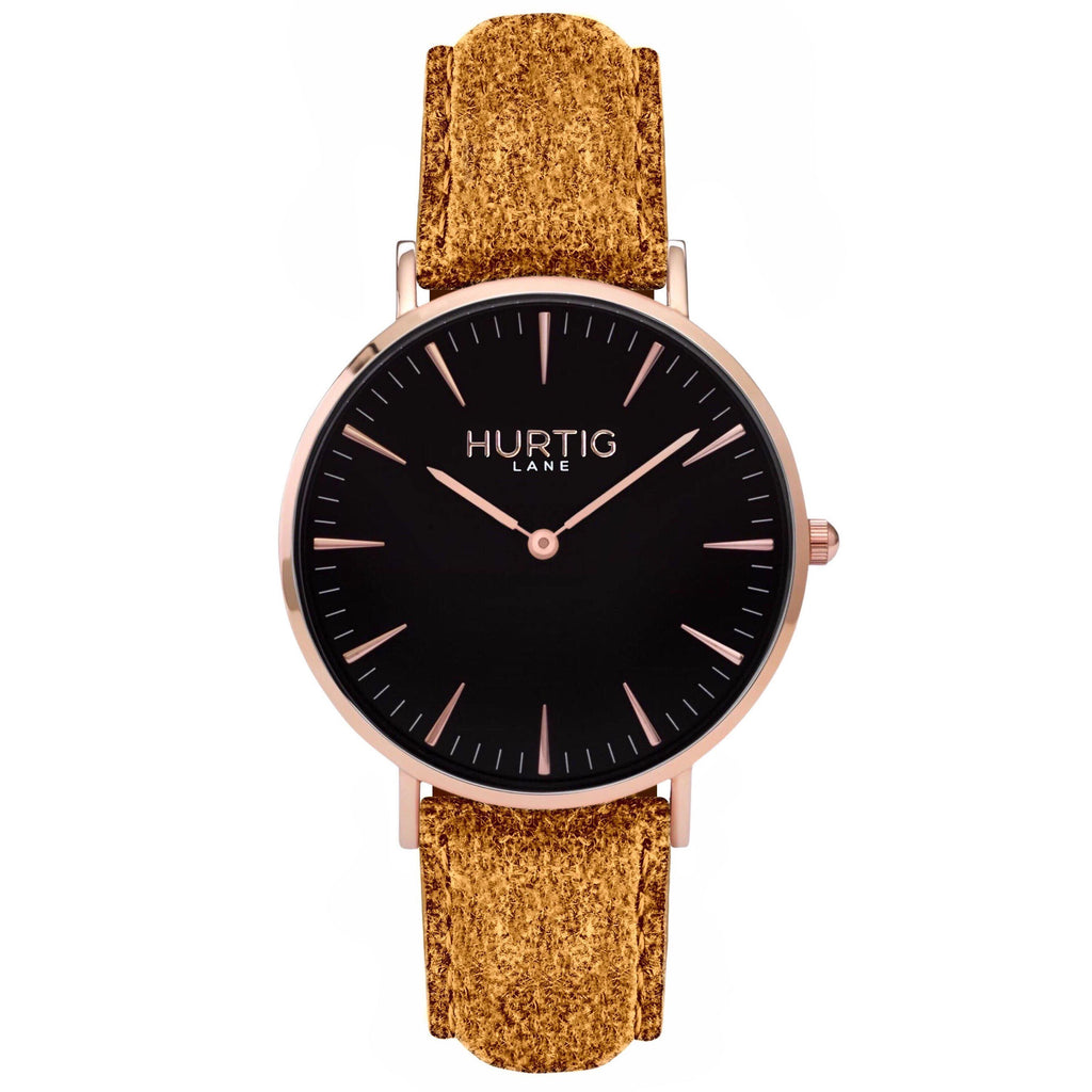 Hymnal Vegan Tweed Watch Rose Gold, Black & Grey - Hurtig Lane - sustainable- vegan-ethical- cruelty free