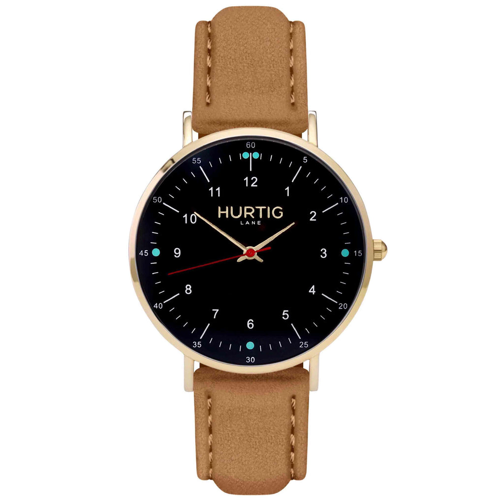 Moderna Vegan Suede Gold, Black & Sand Watch Hurtig Lane Vegan Watches