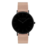 Lorelai Stainless Steel Watch All Black & Rose Gold - Hurtig Lane - sustainable- vegan-ethical- cruelty free