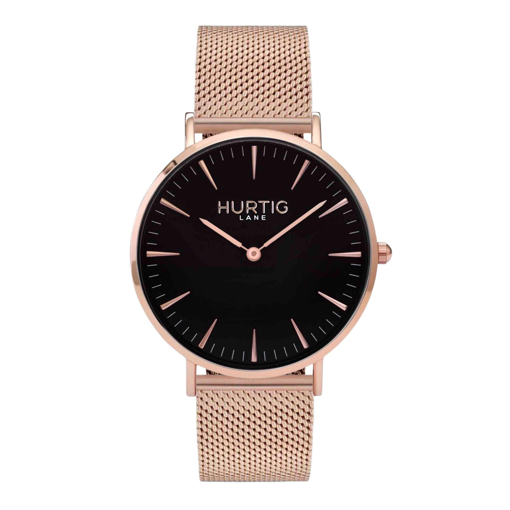 Lorelai Stainless Steel Watch Rose Gold, Black & Rose Gold - Hurtig Lane - sustainable- vegan-ethical- cruelty free