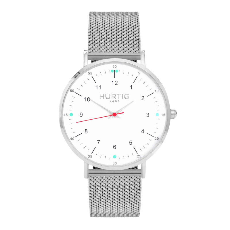 Moderno Stainless Steel Watch Silver, White & Silver - Hurtig Lane - sustainable- vegan-ethical- cruelty free