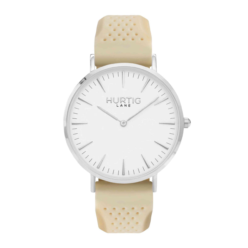 Attivo Vegan Rubber Watch Silver, White & Cream - Hurtig Lane - sustainable- vegan-ethical- cruelty free