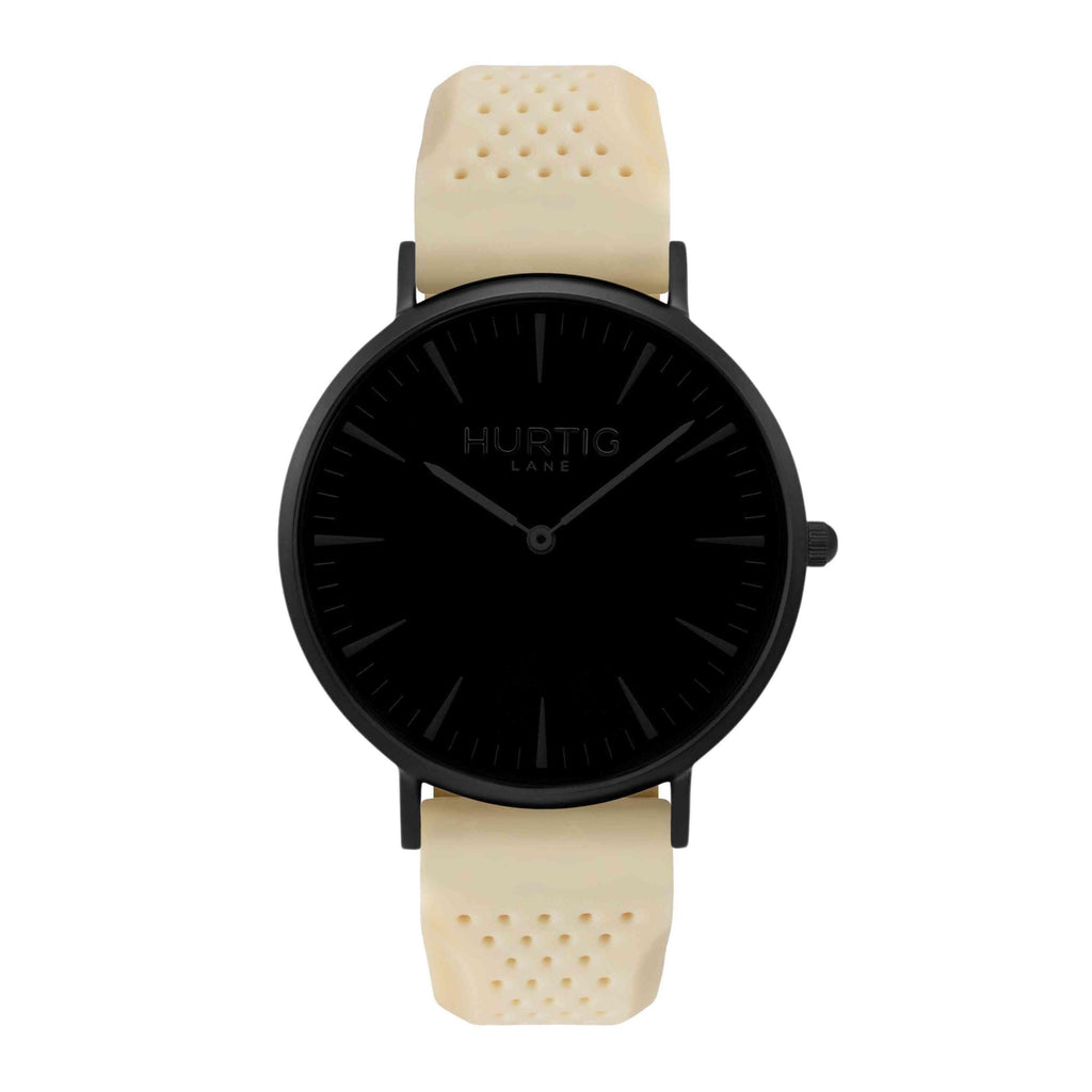 Attivo Vegan Rubber Watch All Black & Cream - Hurtig Lane - sustainable- vegan-ethical- cruelty free