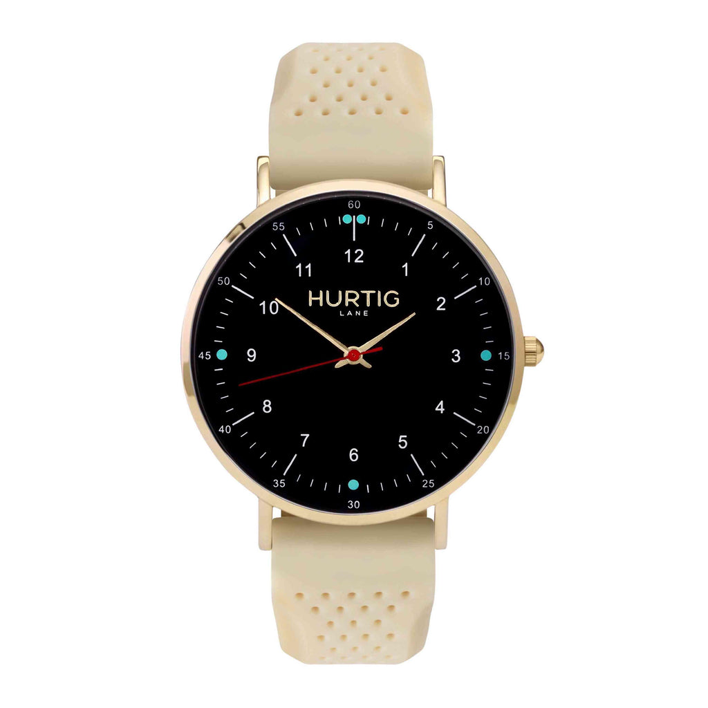 Moderno Vegan Rubber Watch Gold, Black & Cream - Hurtig Lane - sustainable- vegan-ethical- cruelty free