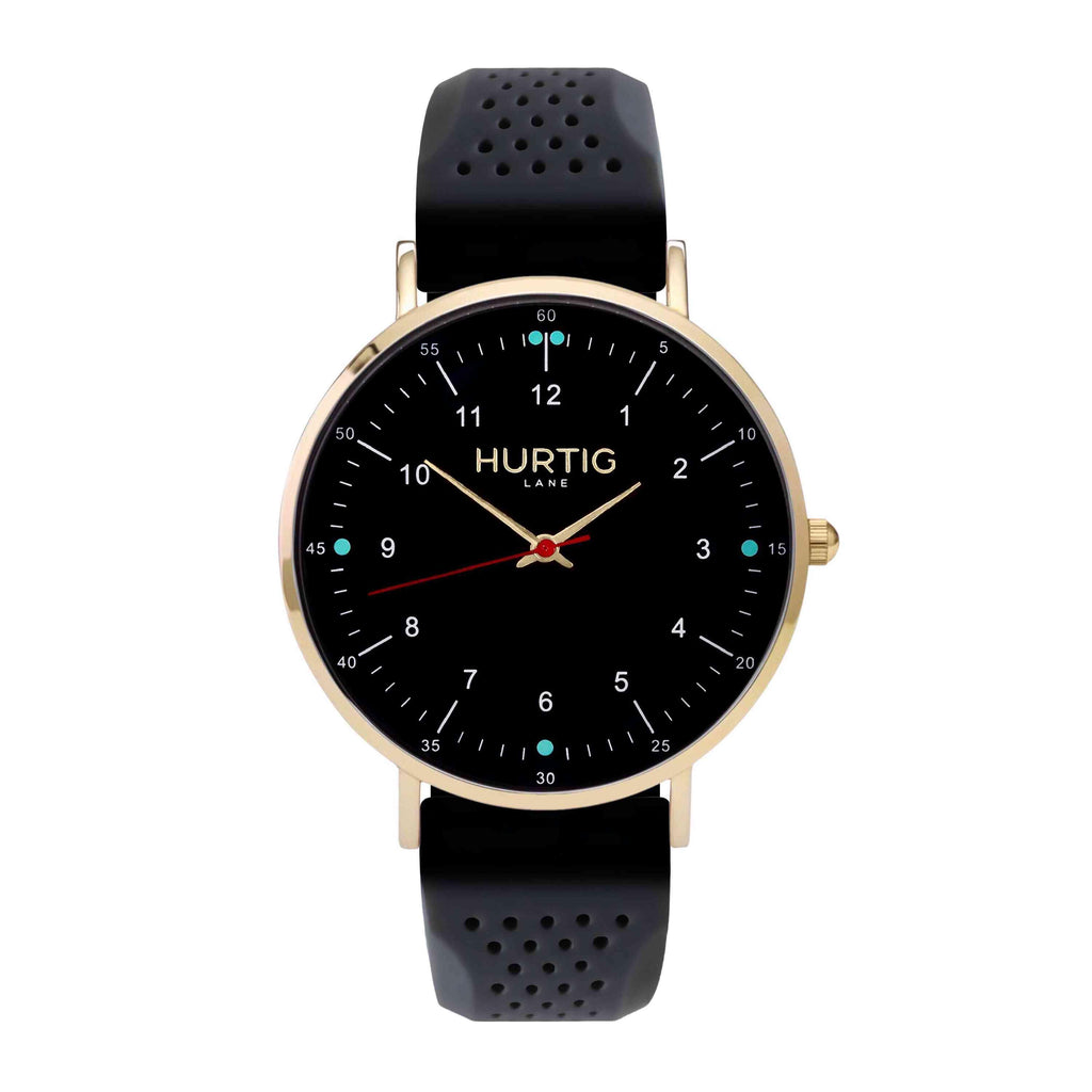 Moderna Vegan Rubber Watch Gold, Black & Dark Grey - Hurtig Lane - sustainable- vegan-ethical- cruelty free