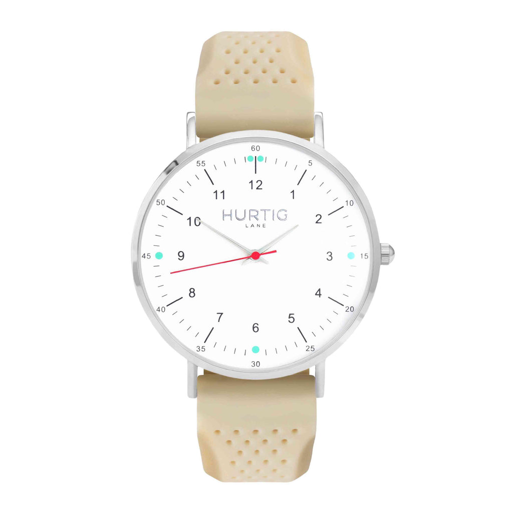 Moderna Vegan Rubber Watch Silver, White & Cream - Hurtig Lane - sustainable- vegan-ethical- cruelty free