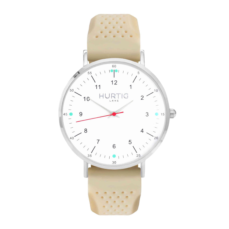 Moderna Vegan Rubber Watch Silver, White & Dark Grey - Hurtig Lane - sustainable- vegan-ethical- cruelty free