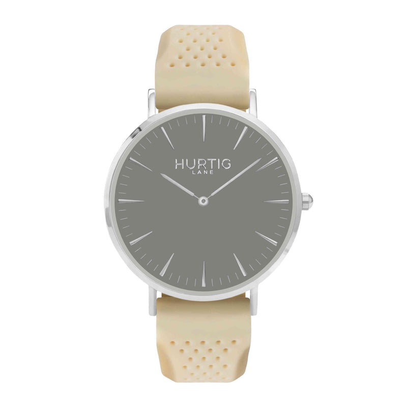 Attiva Vegan Rubber Watch Silver, Grey & Cream - Hurtig Lane - sustainable- vegan-ethical- cruelty free