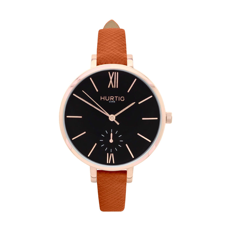 Amalfi Petite Vegan Leather Watch Rose Gold, Black & White - Hurtig Lane - sustainable- vegan-ethical- cruelty free