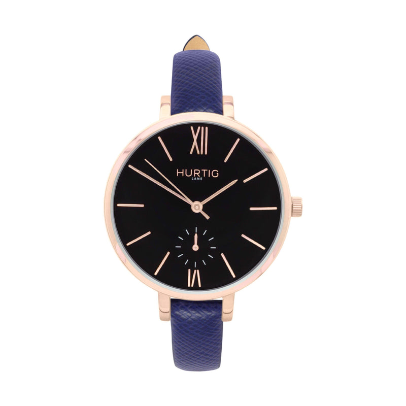 damen vegane uhr. women's vegan watch. Rose gold, black and blue