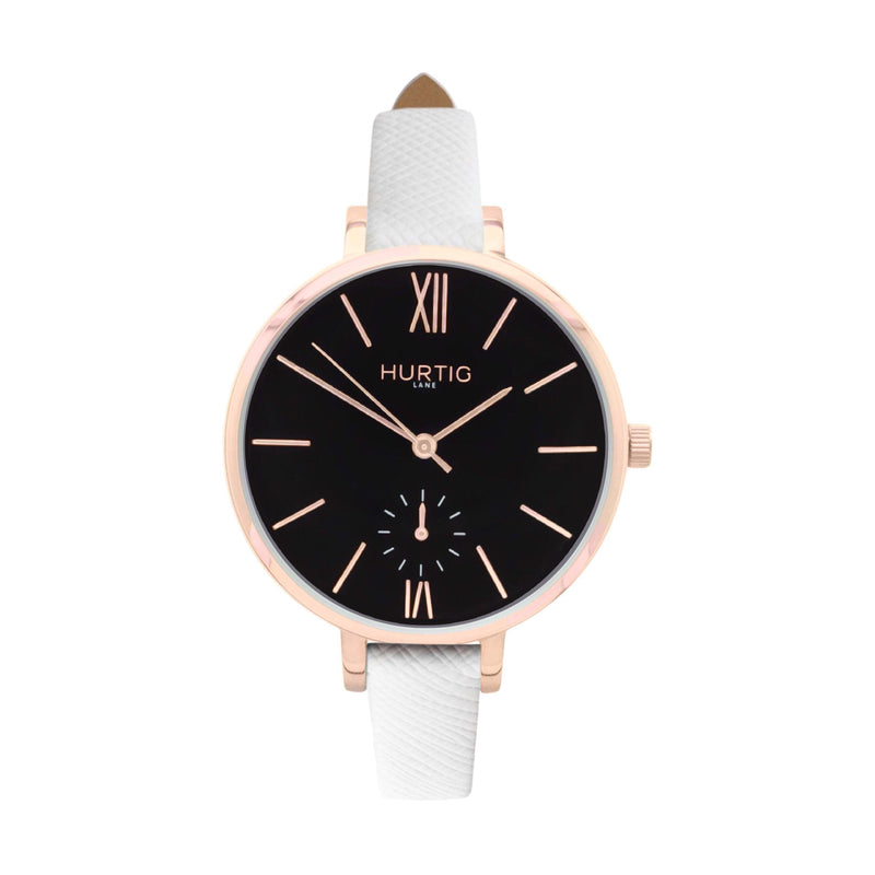 Amalfi Petite Vegan Leather Watch Rose Gold, Black & Grey - Hurtig Lane - sustainable- vegan-ethical- cruelty free