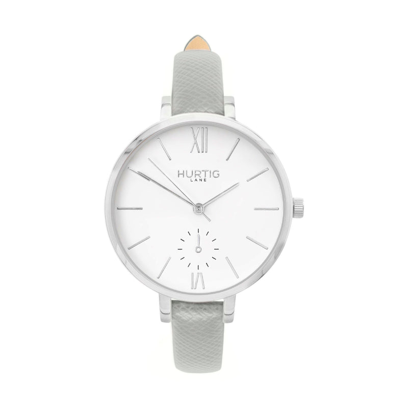 damen vegane uhren. vegan watch silver, white and grey vegan leather petite women's vegan watch