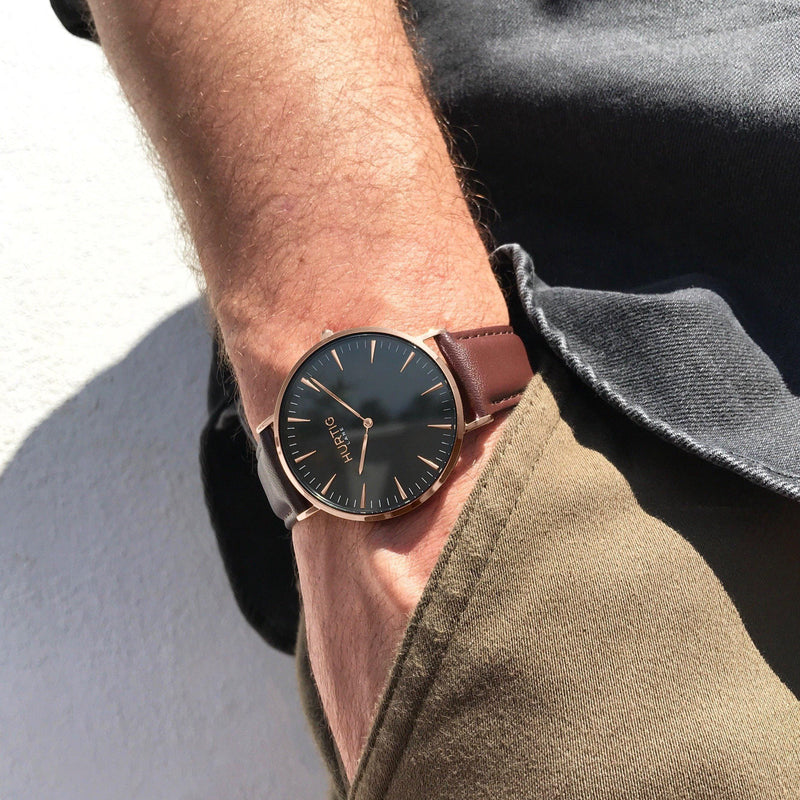 men's vegan watch rose gold, black and dark brown 