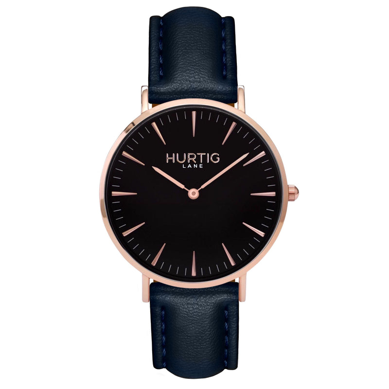 rose gold and blue vegan watch