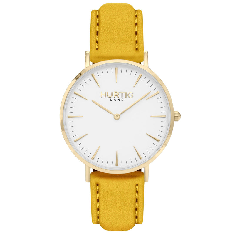 Hymnal Vegan Watch Suede Gold, White & Forest Green Watch Hurtig Lane Vegan Watches