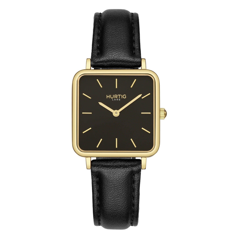 Neliö Square Vegan Leather Gold/Black/Chestnut Watch Hurtig Lane Vegan Watches