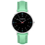 hurtig lane vegan leather watch silver, black & mint vegane uhren