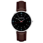 hurtig lane vegan leather watch silver,  black & dark brown vegane uhren